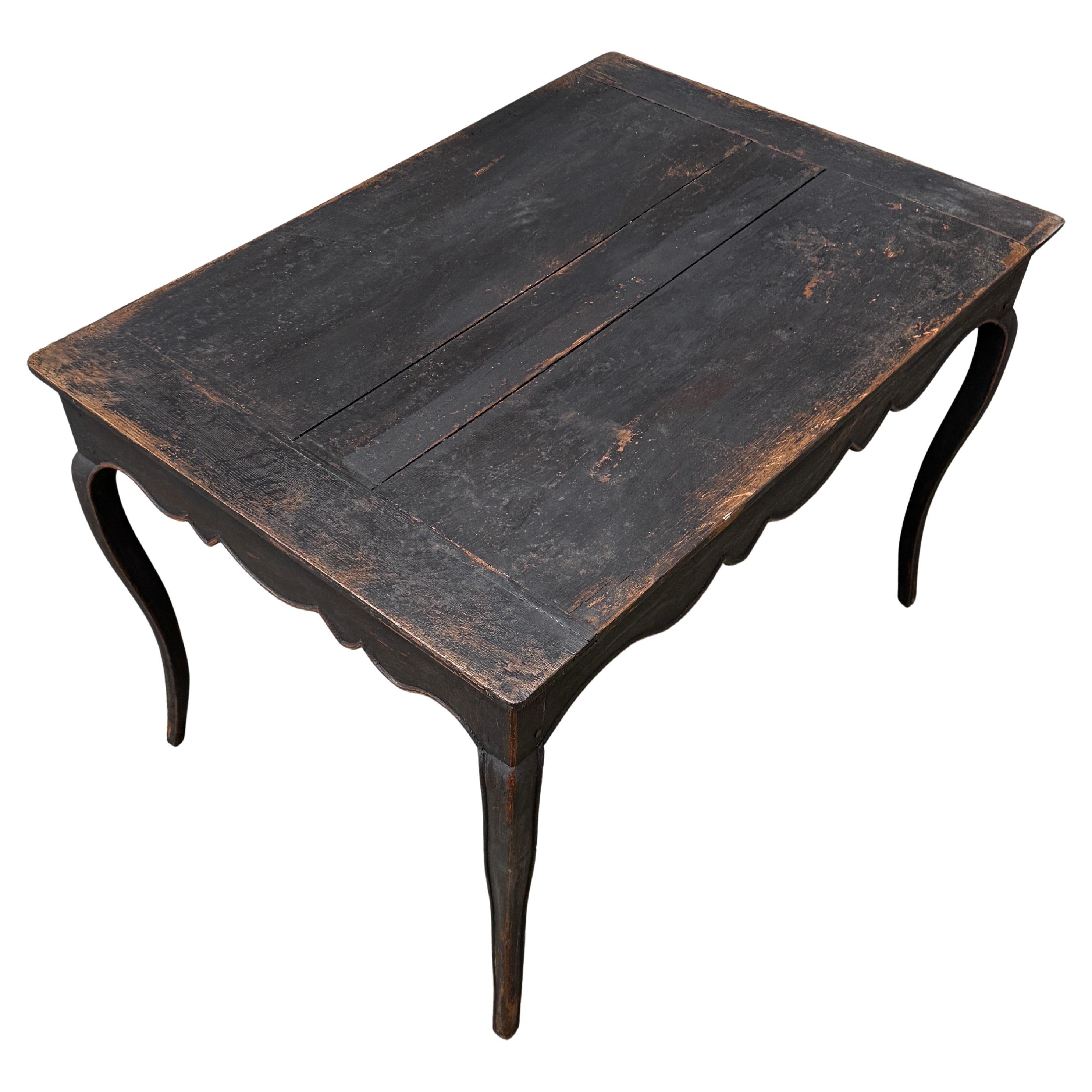 Oak 18th Century Black Rococo Writing Desk Table For Sale