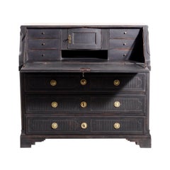 18th Century Black Swedish Gustavian Oak Bureau - Antique Drop Front Secretaire