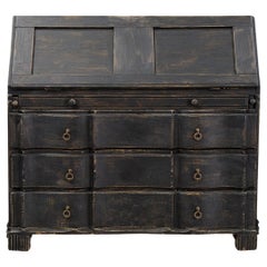 18th Century Black Swedish Gustavian One Part Pine Bureau - Antique Secretary