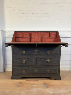 Siglo XVIII Buró de Roble Sueco Negro - Antiguo Secretario de Frente Caído