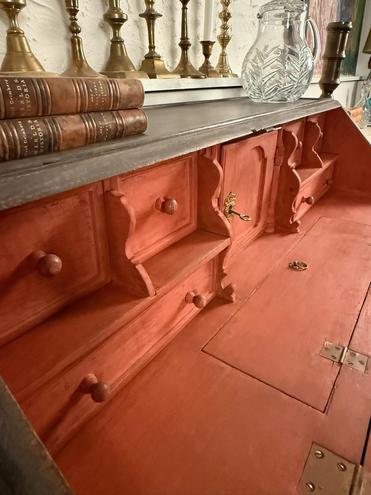 18th Century Black Swedish Oak Bureau - Antique Drop Front Secretary For Sale 1