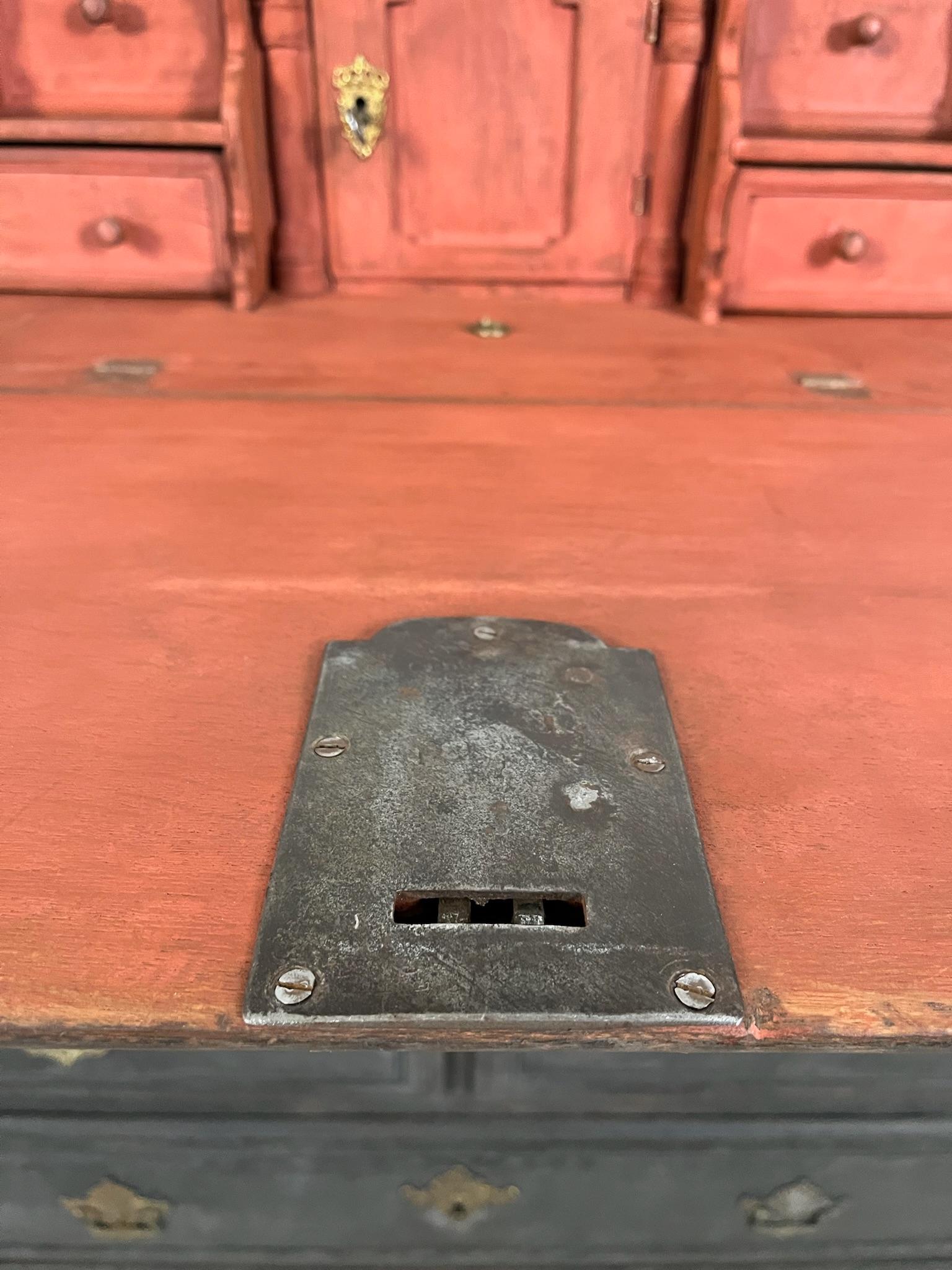 18th Century Black Swedish Oak Bureau - Antique Drop Front Secretary For Sale 3