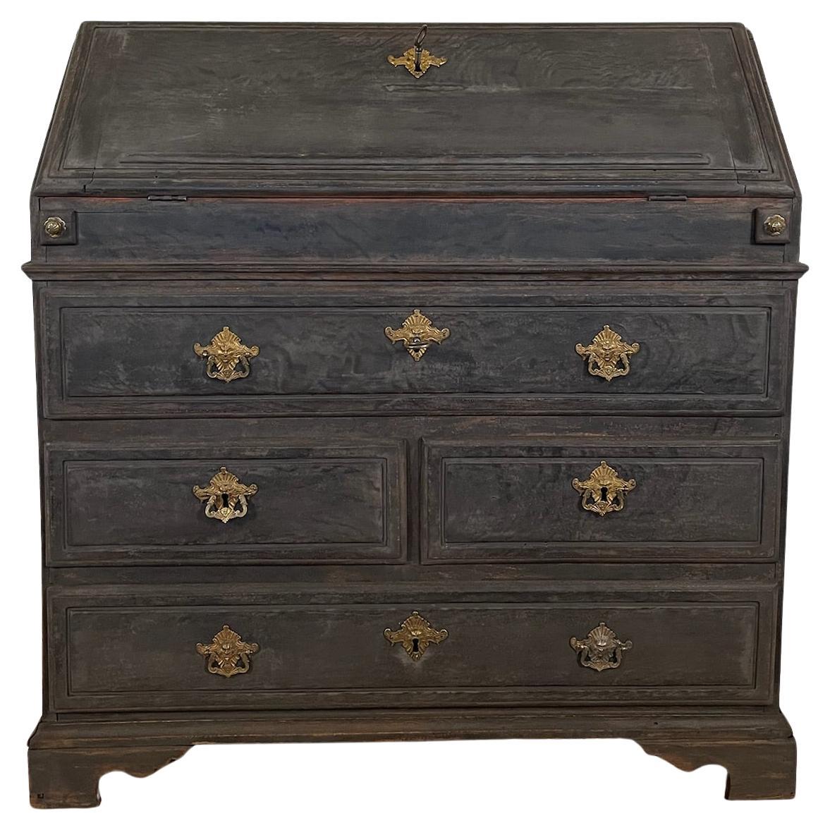 Bureau en chêne suédois noir du XVIIIe siècle - Secrétaire ancien à abattant