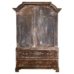 Cabinet ou buffet rococo suédois noir du XVIIIe siècle deux corps