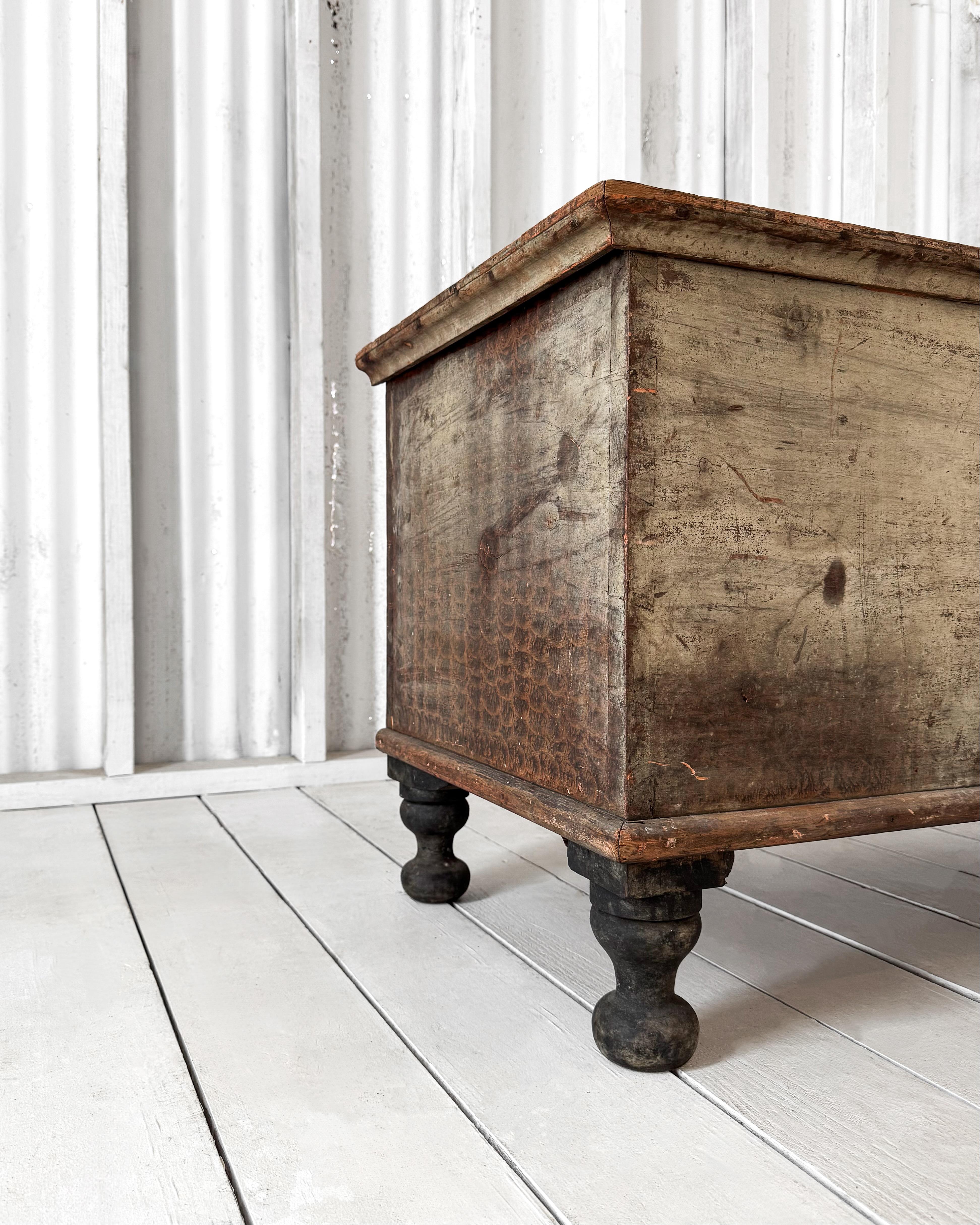 Pine 18th Century Blanket Chest with Turned Feet