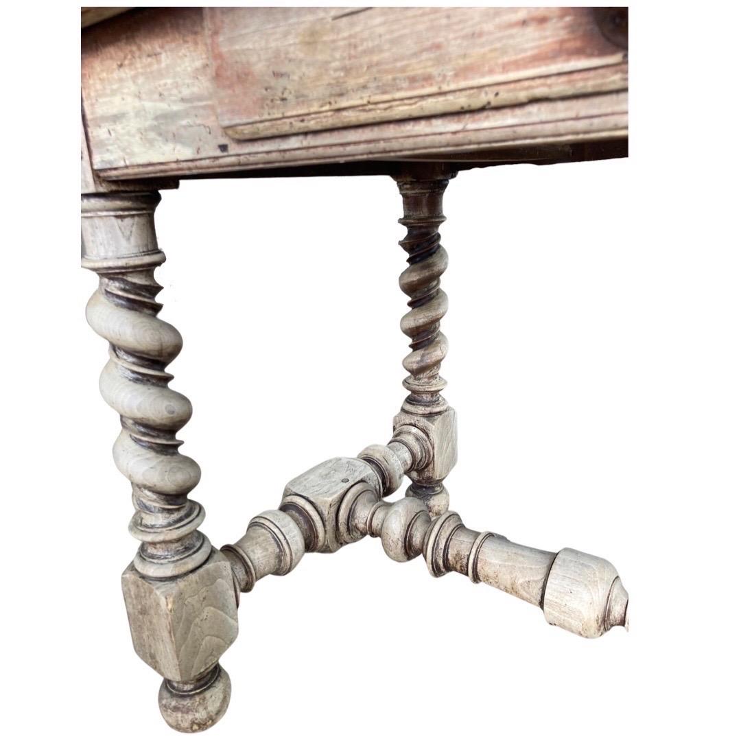 Walnut 18th Century Bleached Louis XIII Table With Barley Twist Legs
