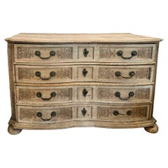 Antique 18th Century Bleached Oak Chest with Liege Carving