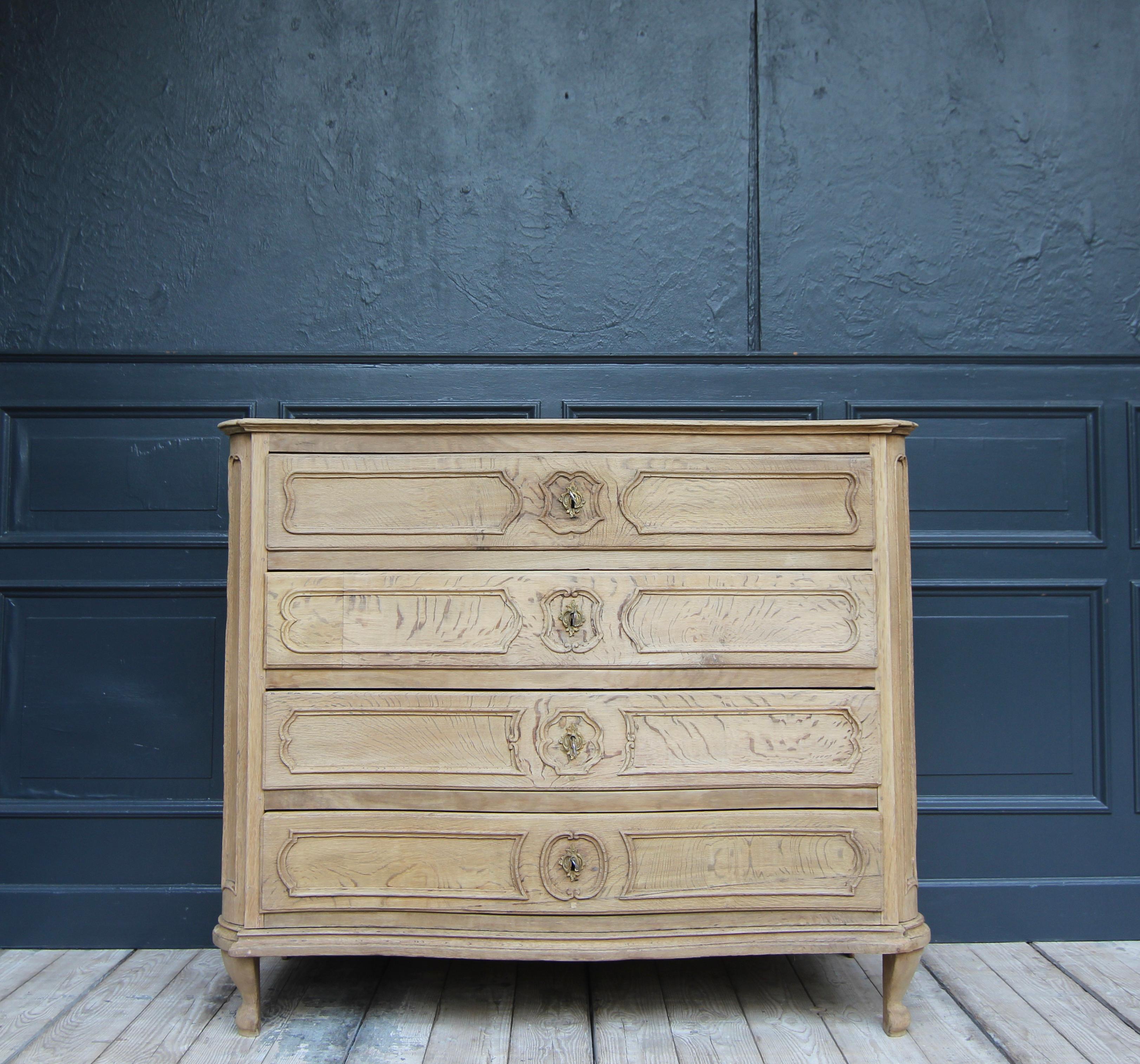 Rococo 18th Century Bleached Oak Serpentine Chest of Drawers