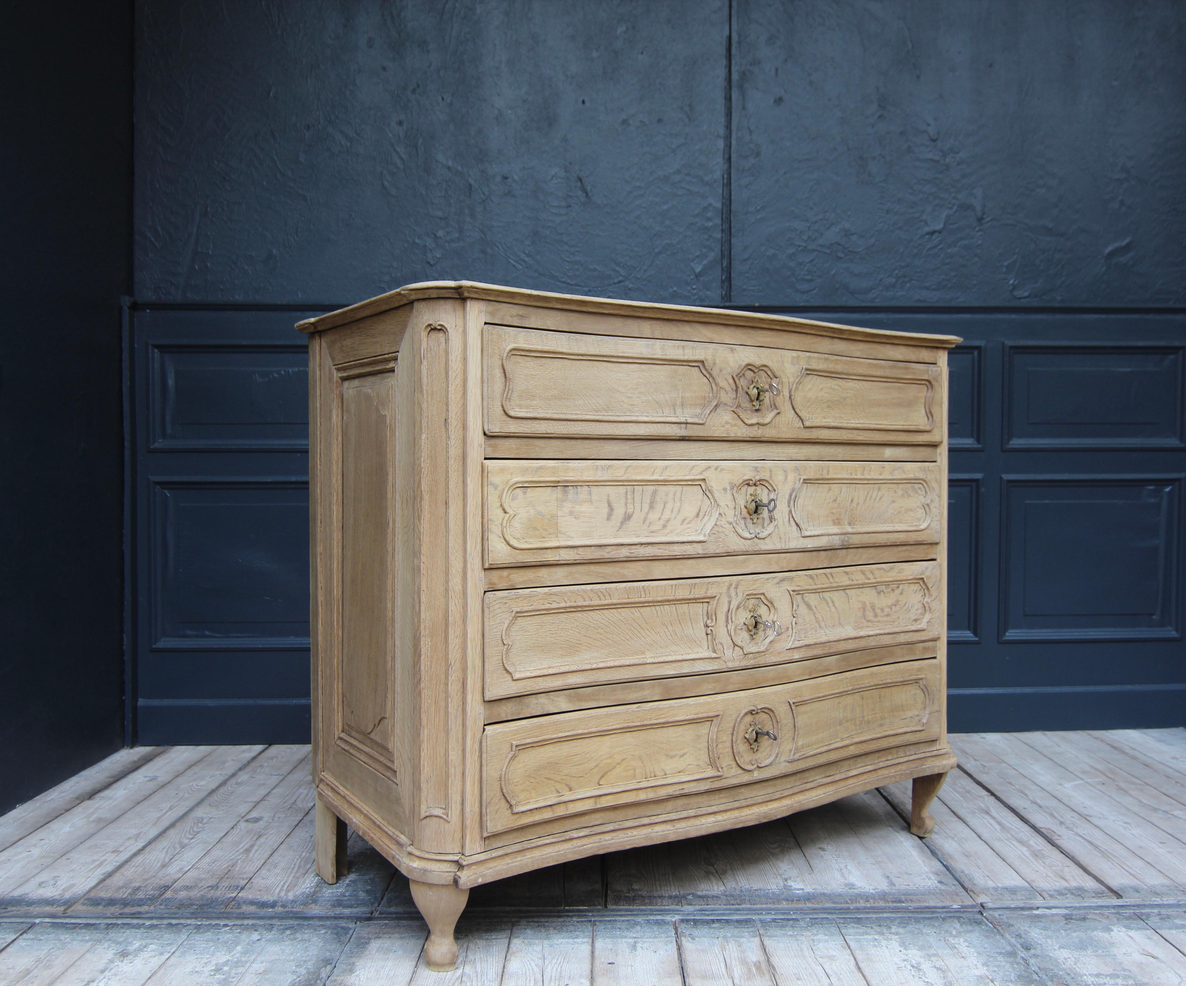 Belgian 18th Century Bleached Oak Serpentine Chest of Drawers