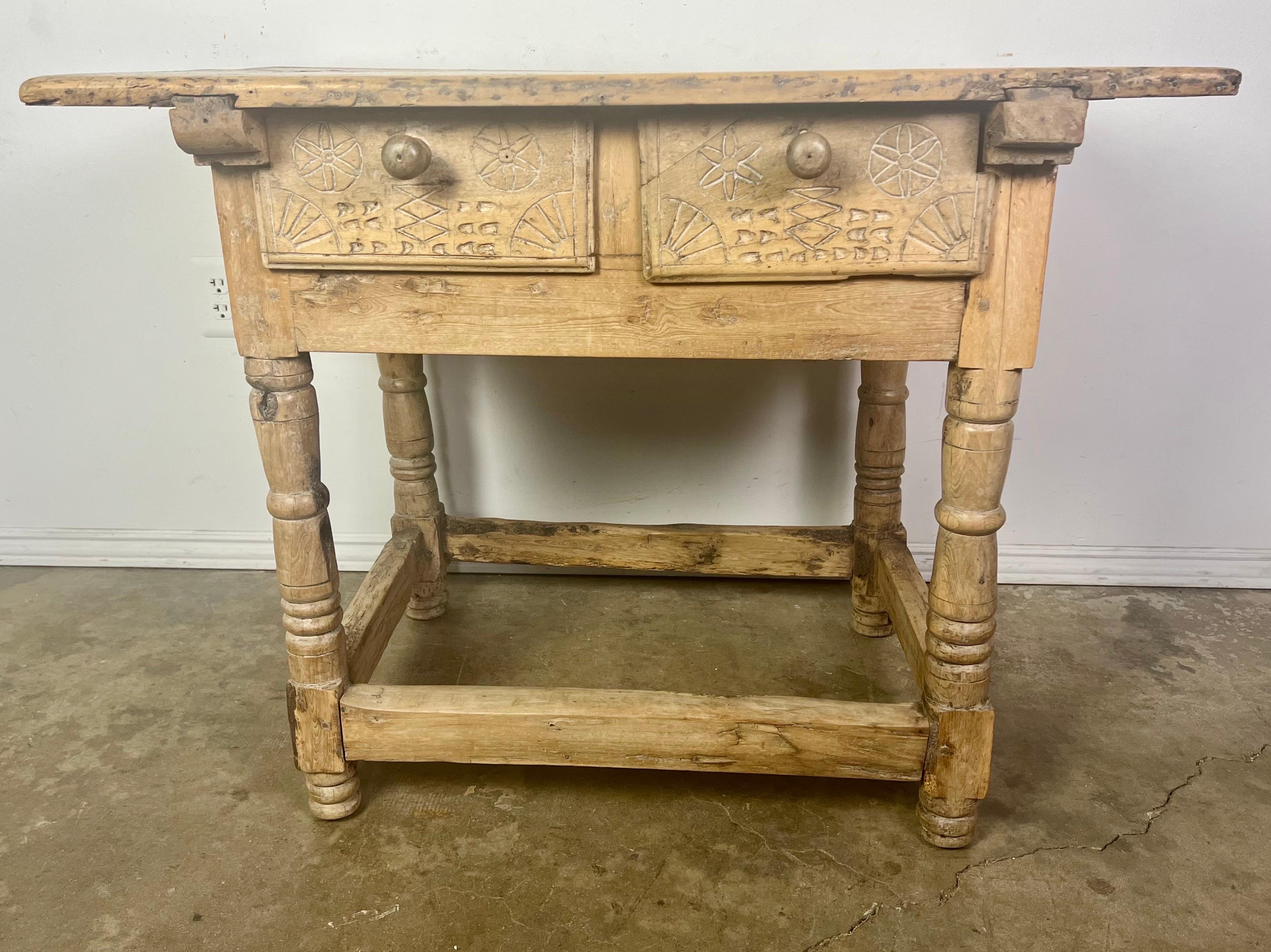 18th Century Bleached Walnut Spanish Colonial Table with Two Drawers For Sale 14