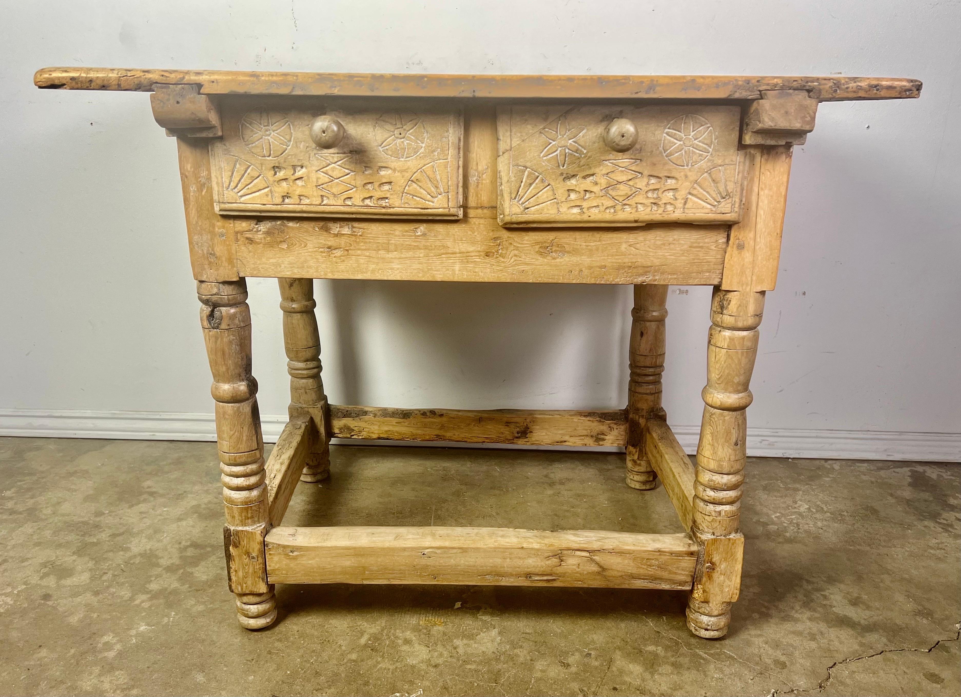 18th Century Bleached Walnut Spanish Colonial Table with Two Drawers For Sale 1
