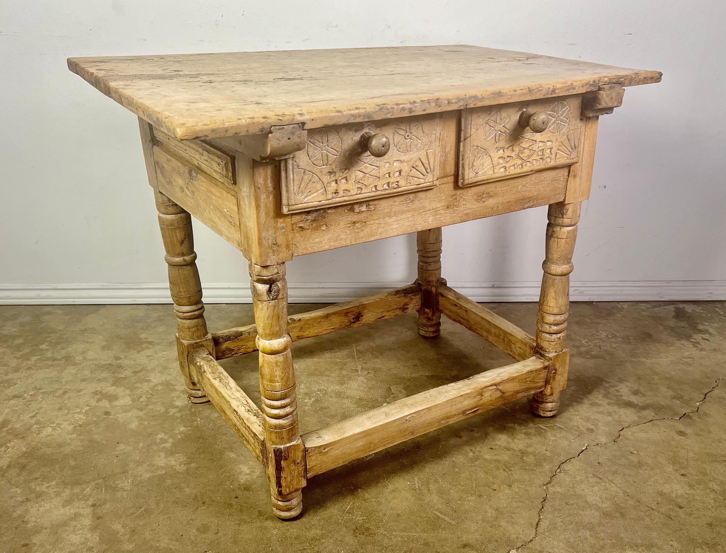 18th Century Bleached Walnut Spanish Colonial Table with Two Drawers For Sale 2