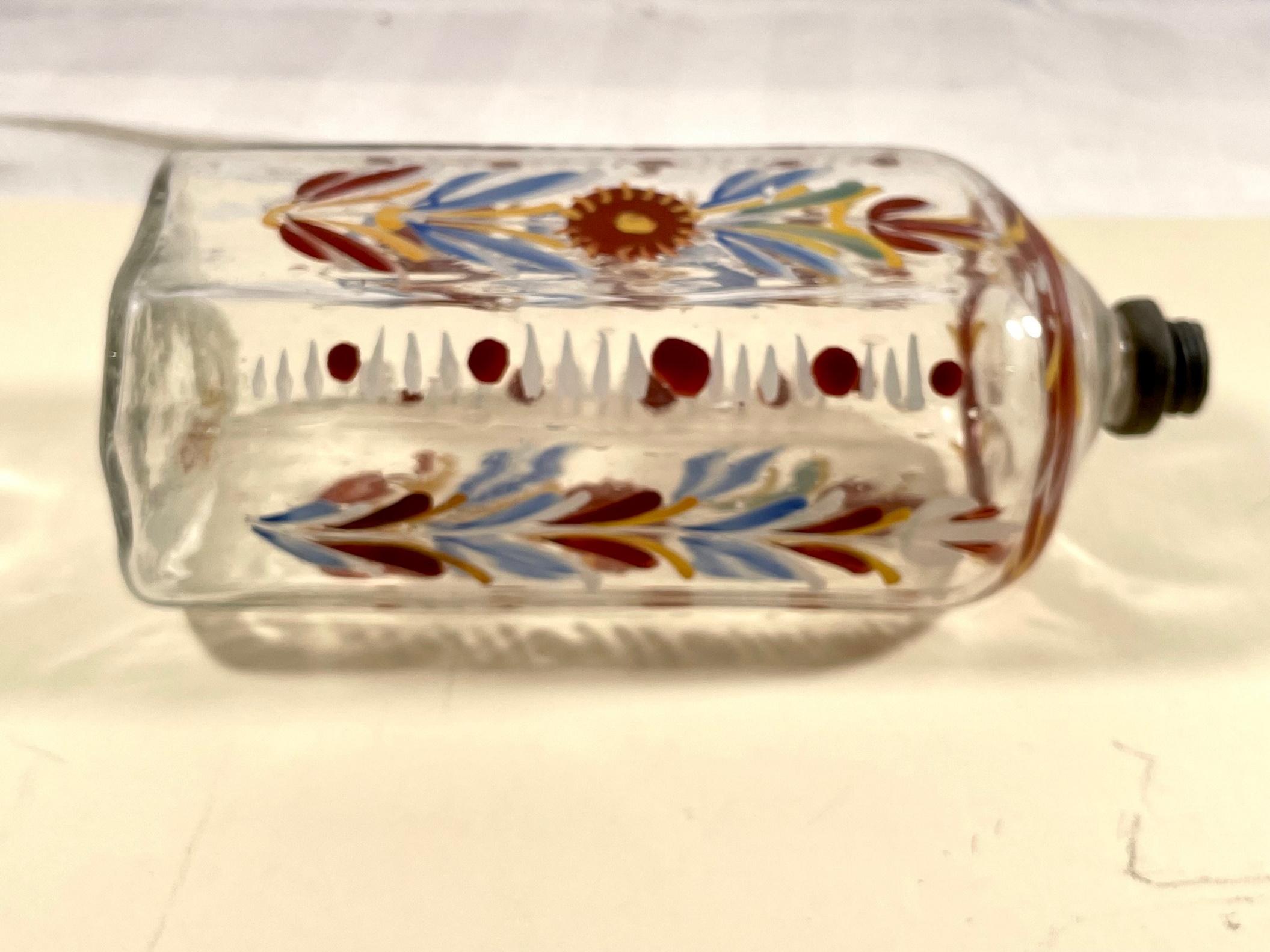 Hand-Painted 18th Century Blown Glass Enameled Stiegel Type Flask.
