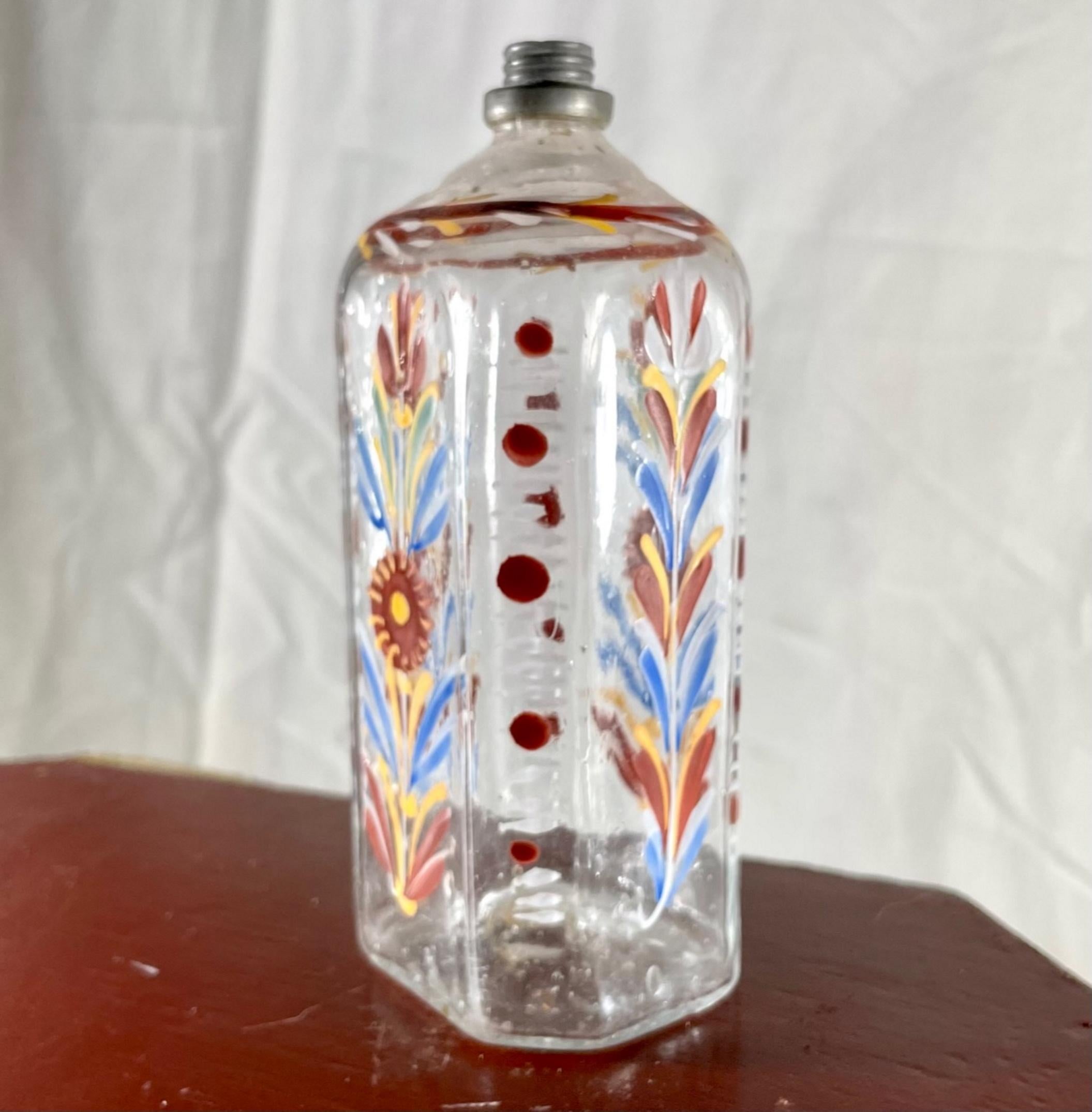 18th Century and Earlier 18th Century Blown Glass Enameled Stiegel Type Flask.