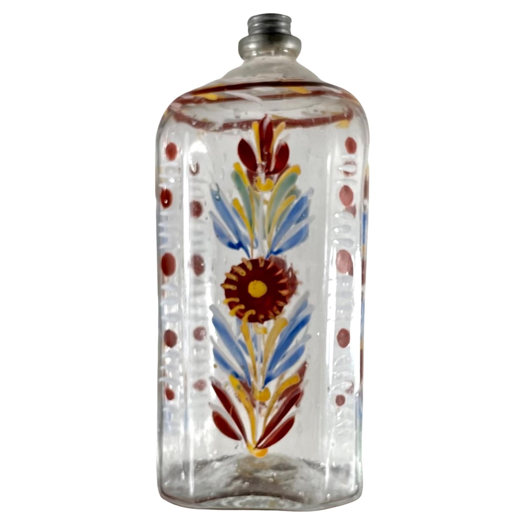 18th Century Blown Glass Enameled Stiegel Type Flask.