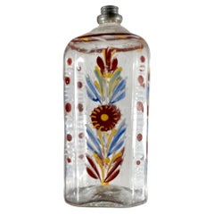 Antique 18th Century Blown Glass Enameled Stiegel Type Flask.