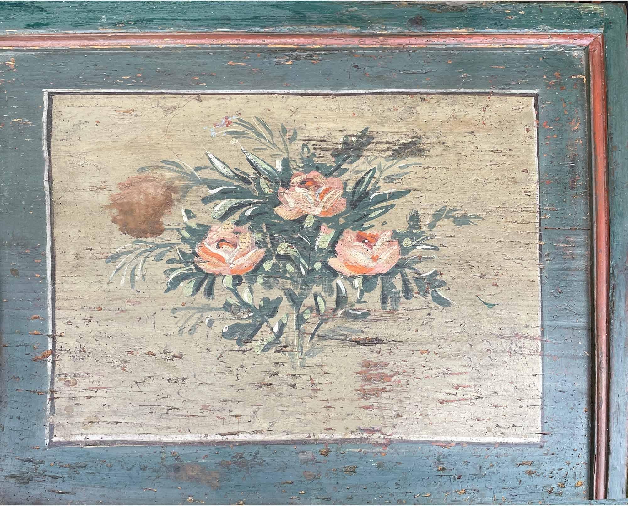 Fir 18th Century Blu/Green Floral Painted Blanket Chest