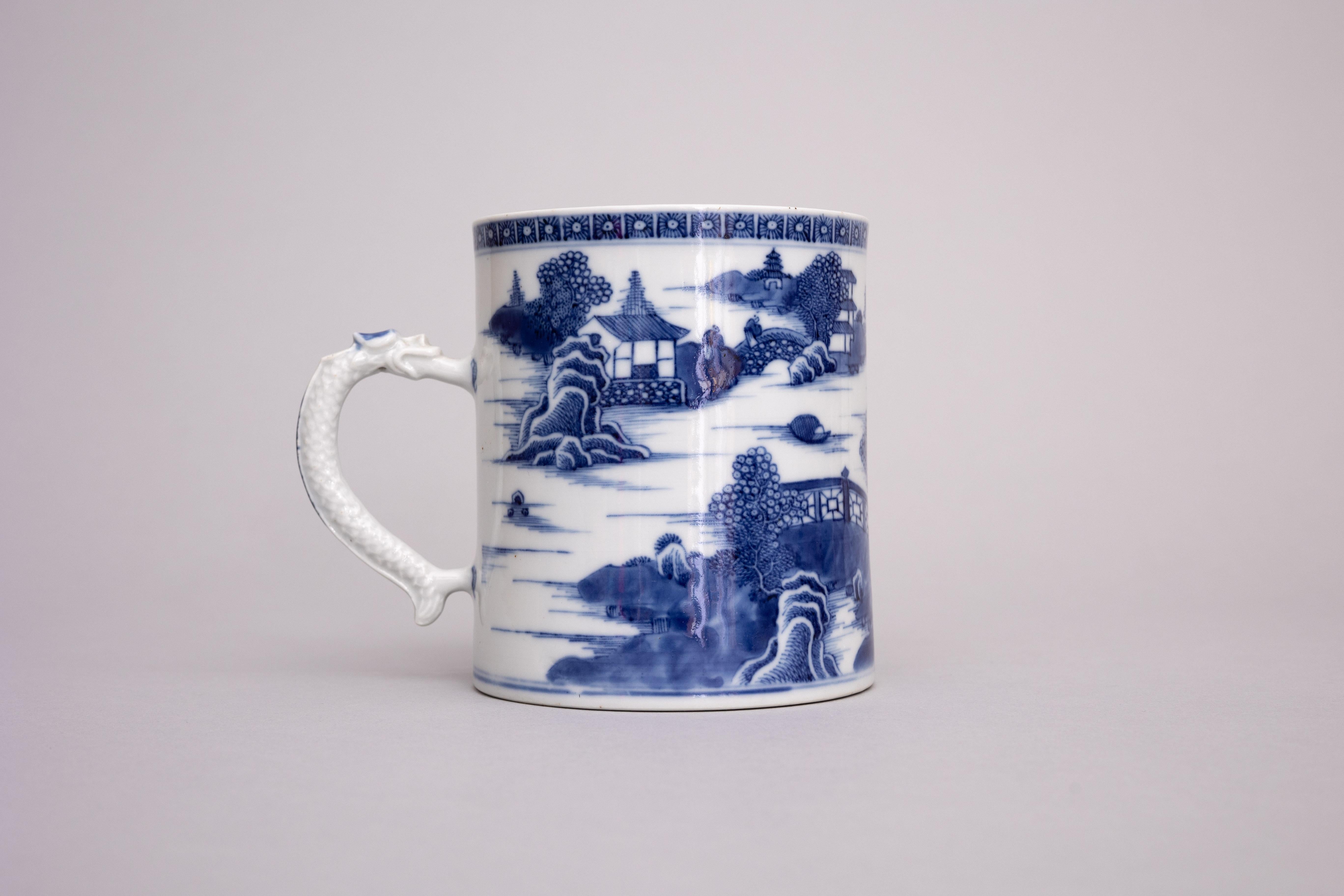 Glazed 18th Century Blue and White Chinese Export Porcelain Mug