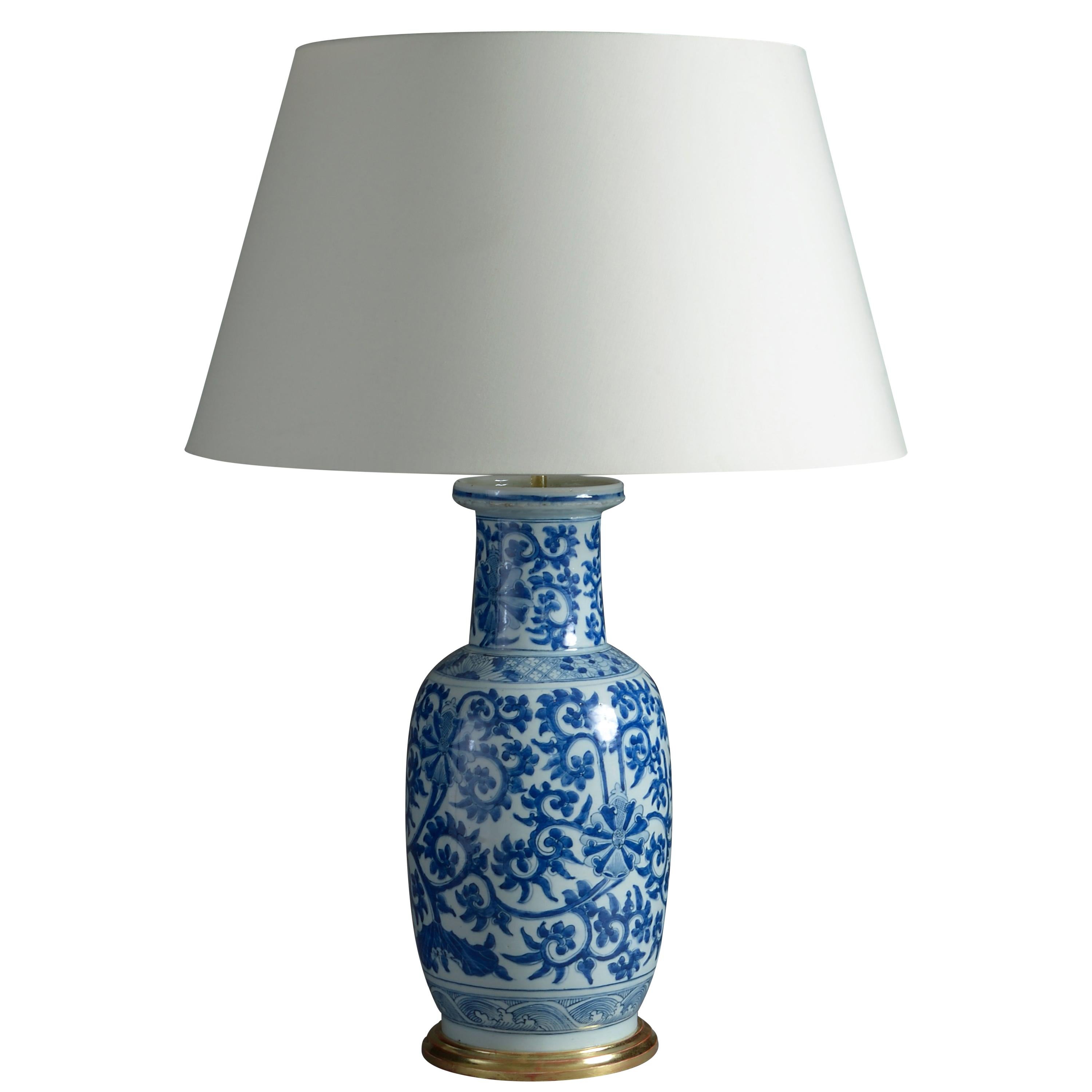 18th Century Blue and White Porcelain Vase Lamp