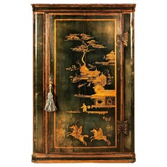 Antique 18th Century Blue Chinoiserie Japanned Corner Cupboard