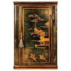 blauer Chinoiserie-Eckschrank aus dem 18. Jahrhundert mit Japanglas