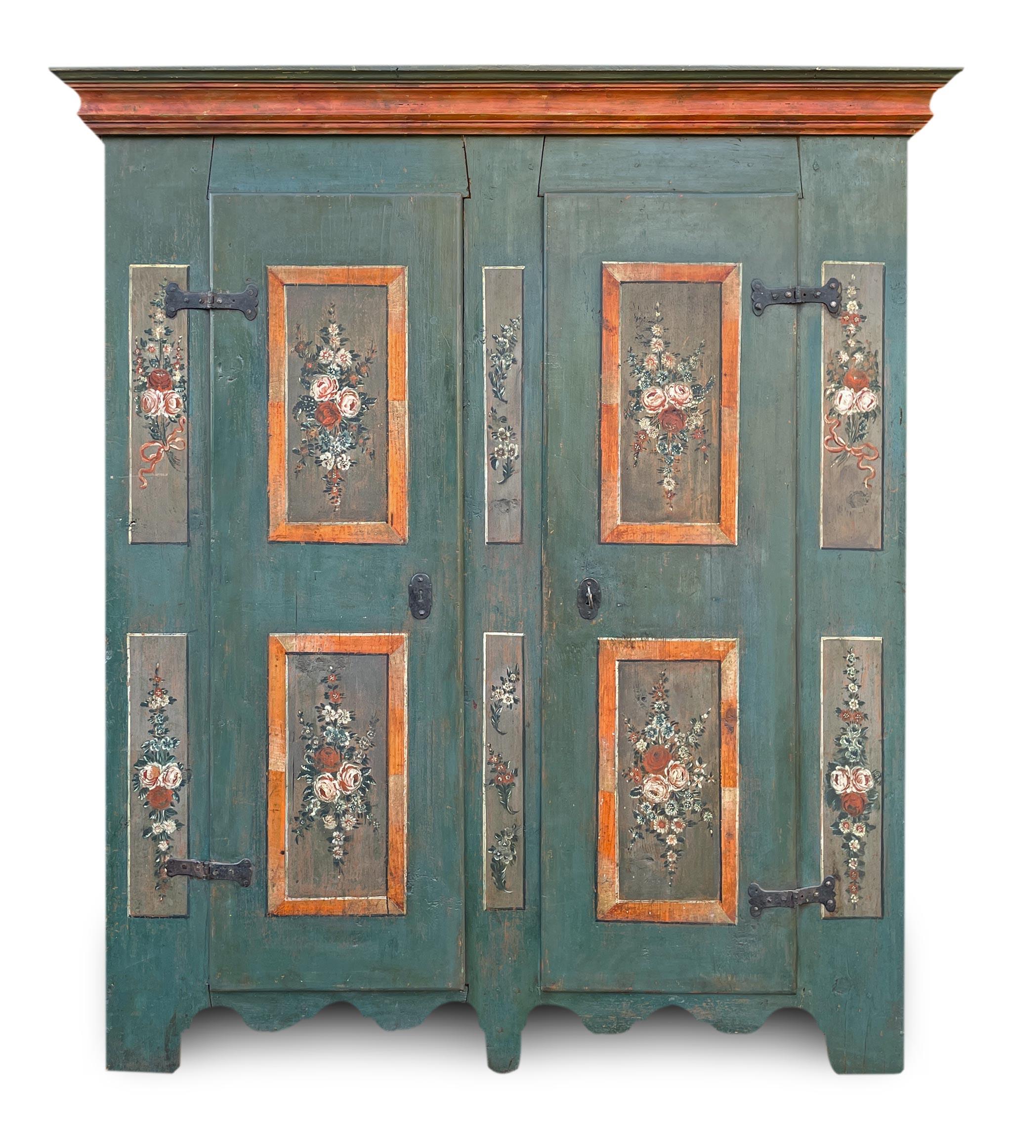 Late 18th Century 18th Century Blue Floral Painted Cabinet