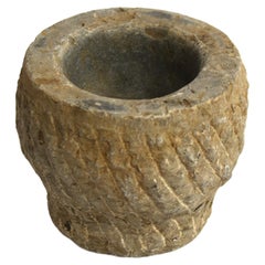 18th Century Stone Bowl Blue Granite Mortar Planter 5 lb