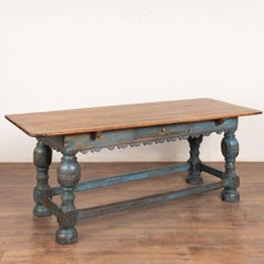 18th Century Blue Painted Library Refectory Table Console, Denmark