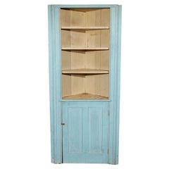 18th Century Blue Painted Two Piece Corner Cupboard