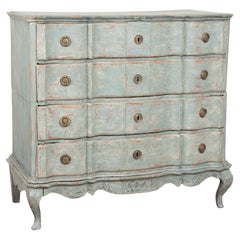18th Century Blue Rococo Oak Chest of Four Drawers, Denmark