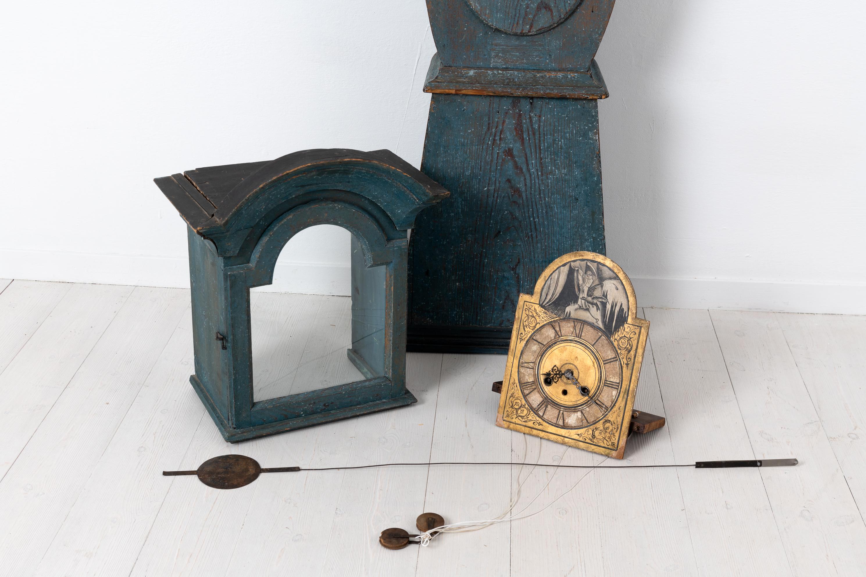18th Century Blue Swedish Baroque Long Case Clock For Sale 5