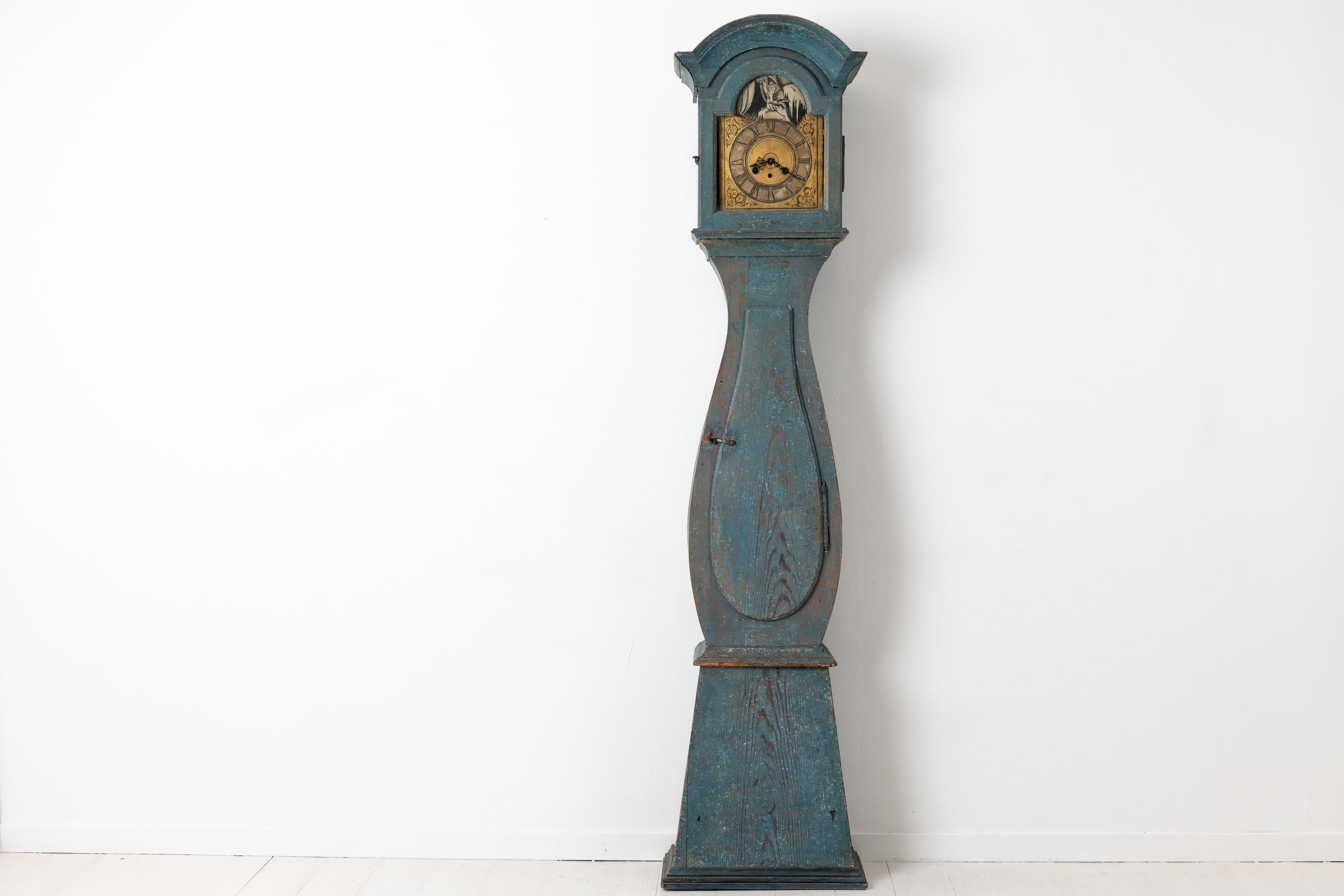 Hand-Crafted 18th Century Blue Swedish Baroque Long Case Clock For Sale