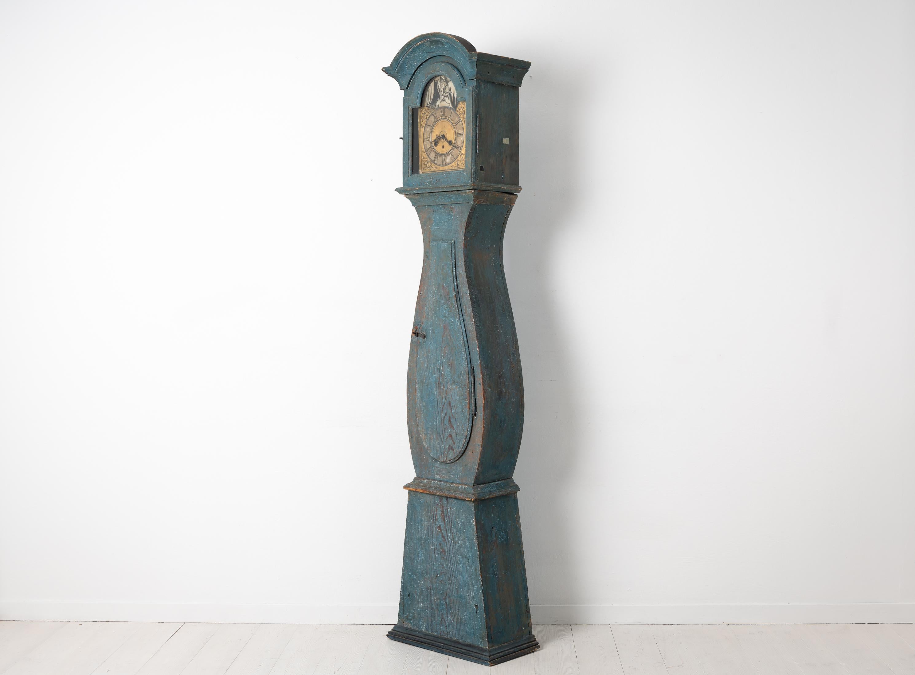 18th Century Blue Swedish Baroque Long Case Clock In Good Condition For Sale In Kramfors, SE