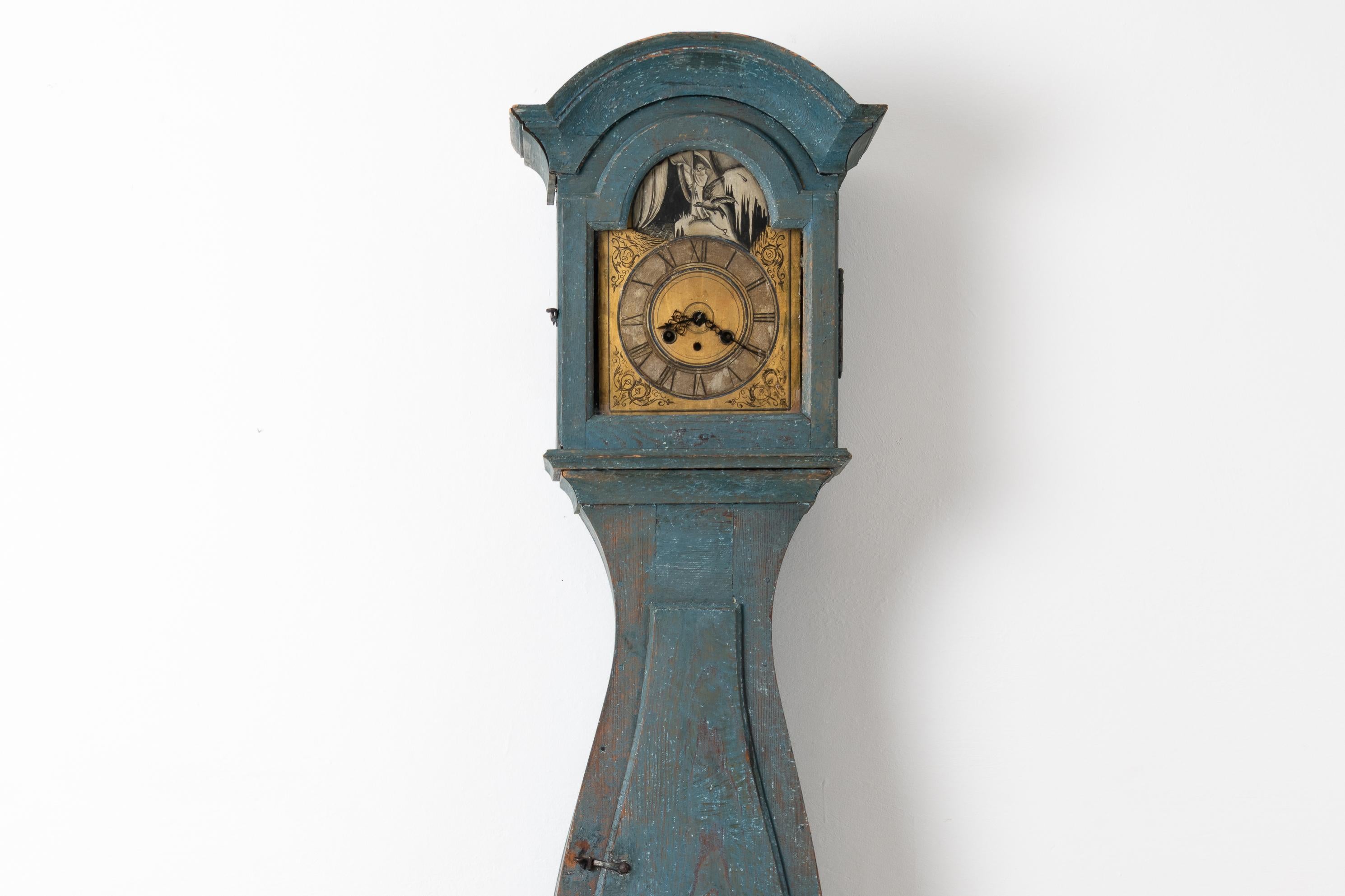 18th Century Blue Swedish Baroque Long Case Clock For Sale 2
