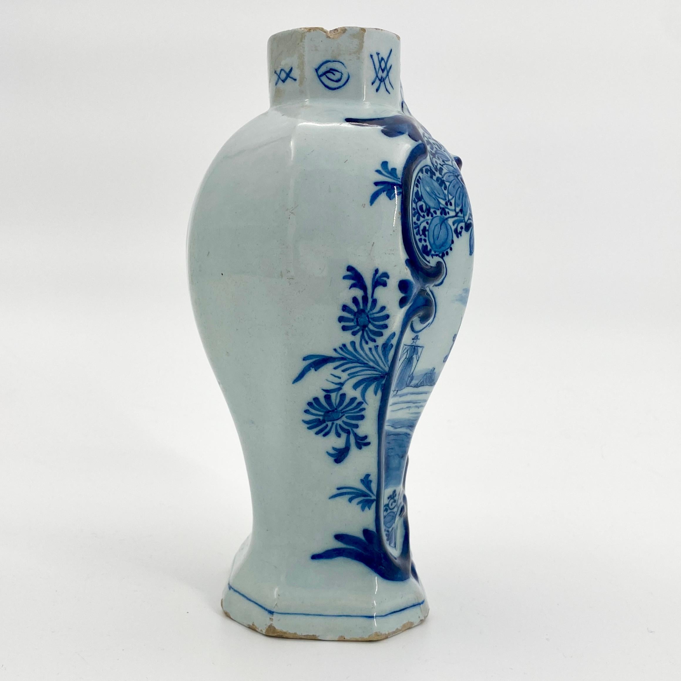 18th Century Blue & White Delft Vase with a Large Cow Scenery 5
