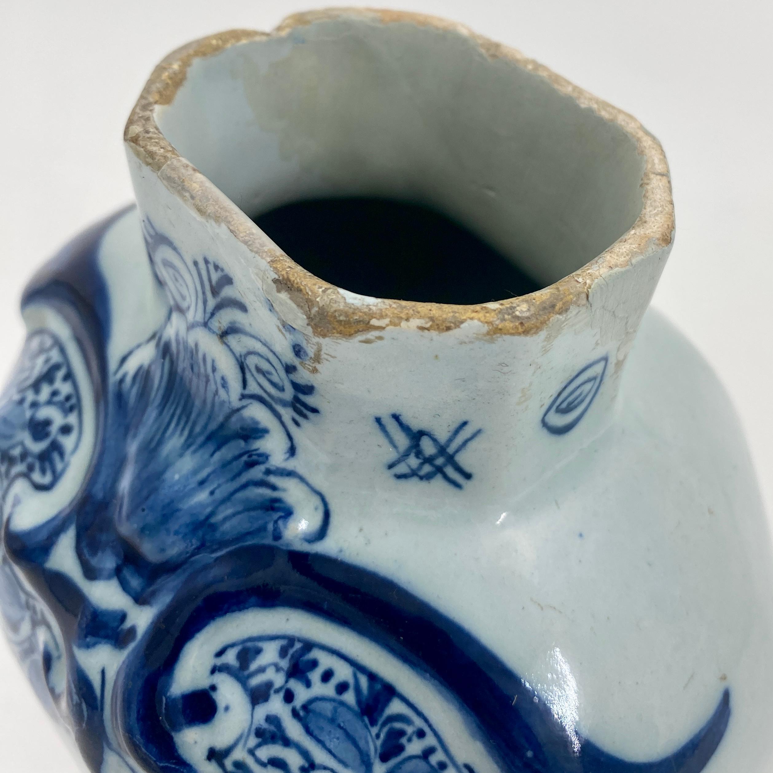 18th Century Blue & White Delft Vase with a Large Cow Scenery 1