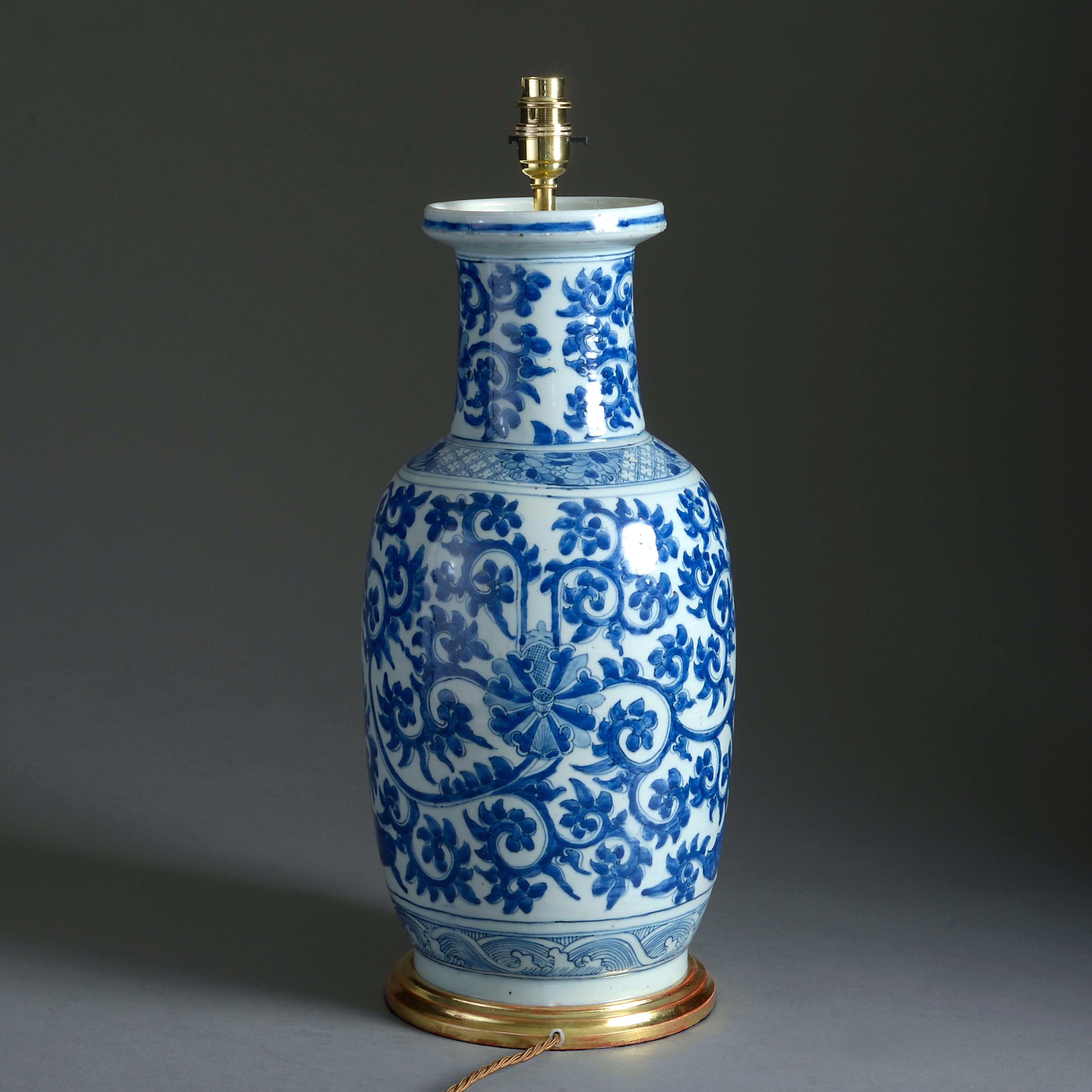 Chinese Export 18th Century Blue and White Porcelain Vase Lamp