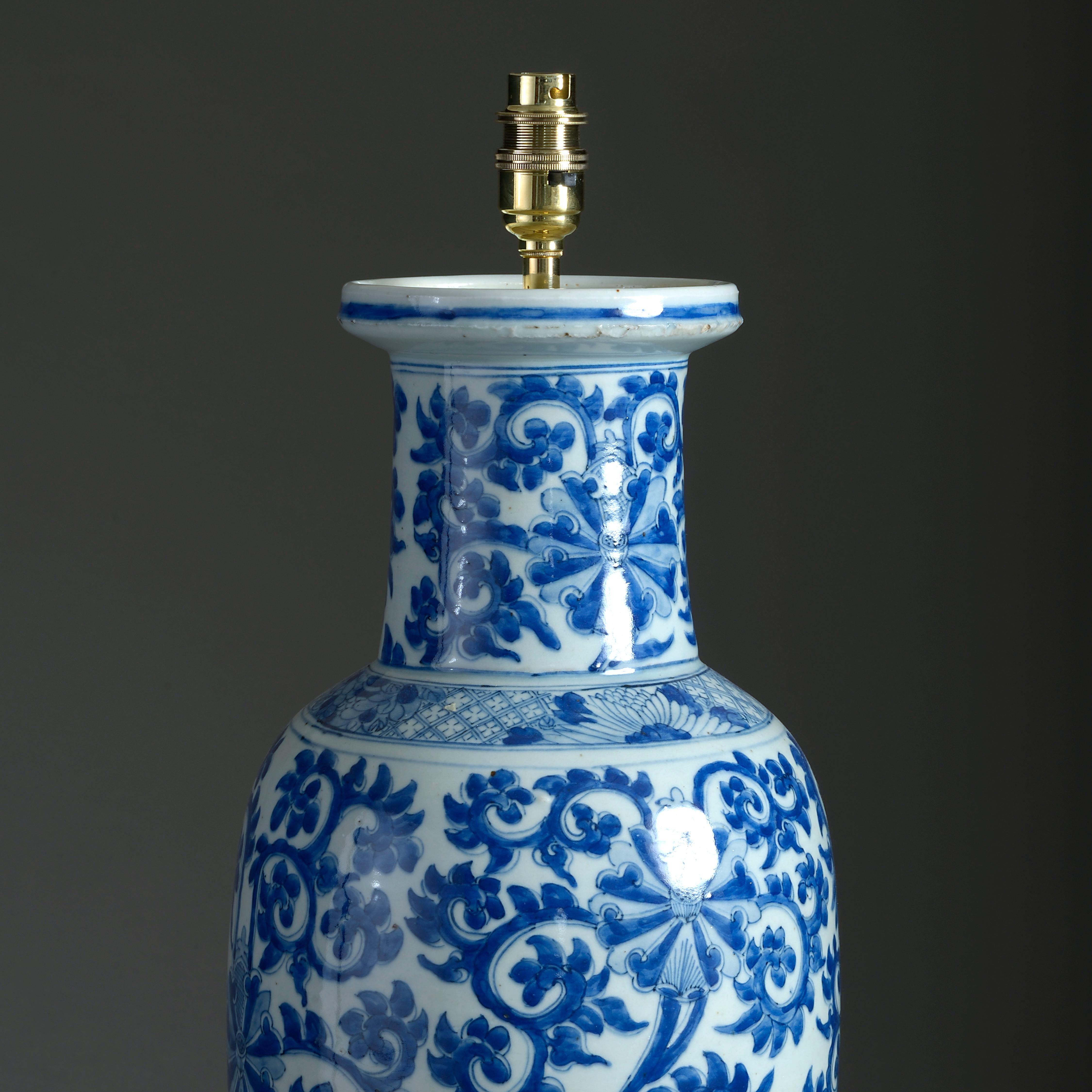 Chinese 18th Century Blue and White Porcelain Vase Lamp