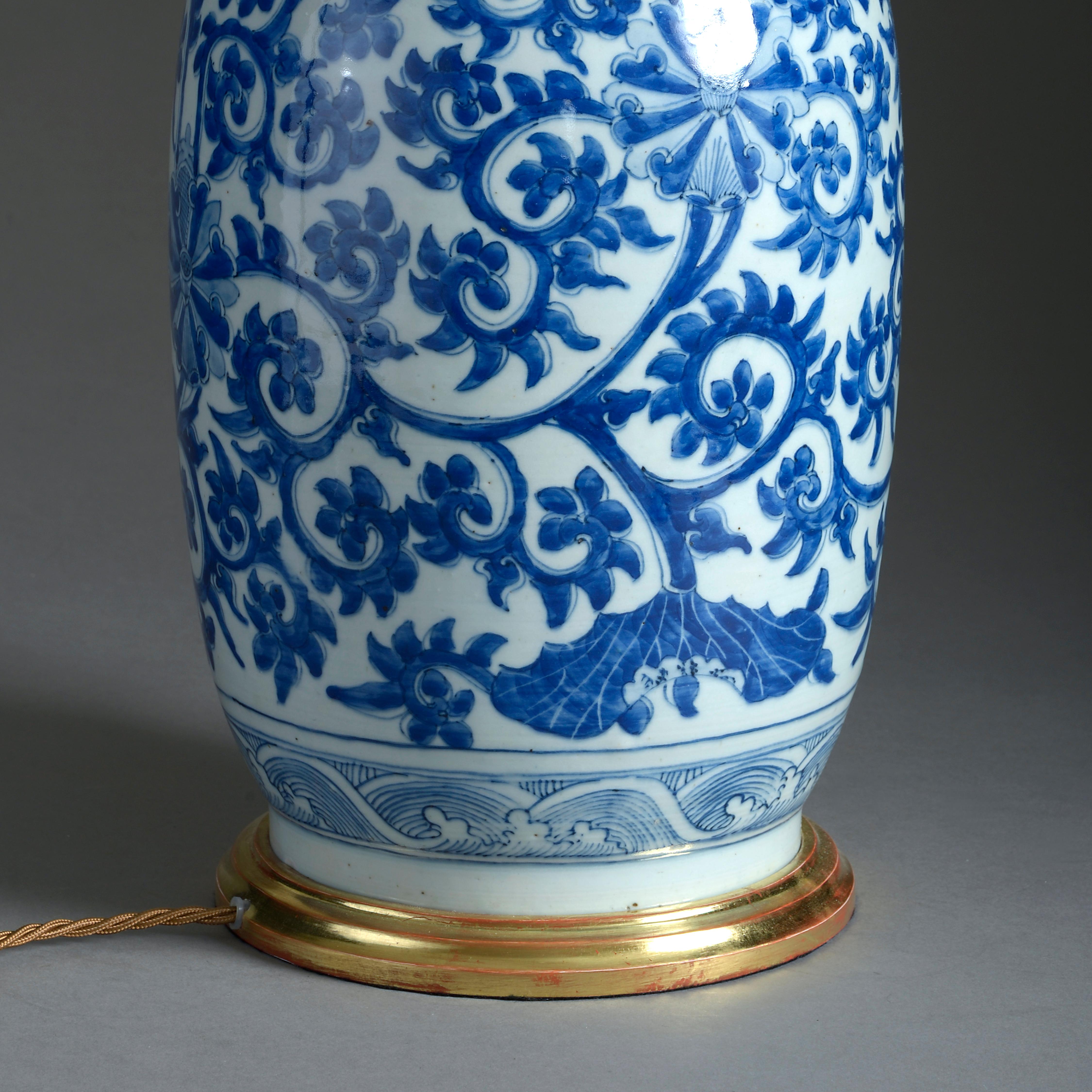 Fired 18th Century Blue and White Porcelain Vase Lamp