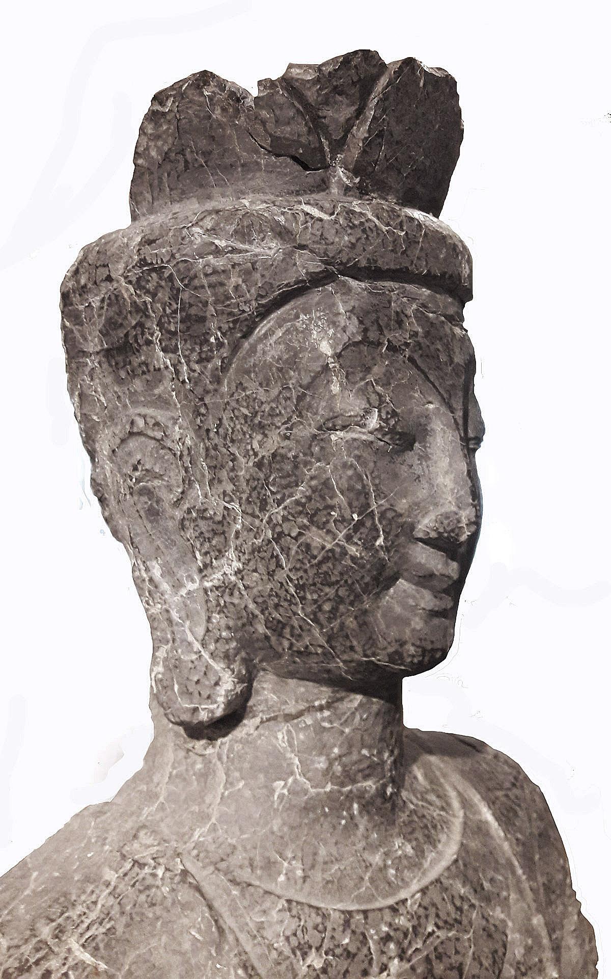 Hand-Carved 18th Century Bodhisattva Sculpture in Black Limestone, Henan, China