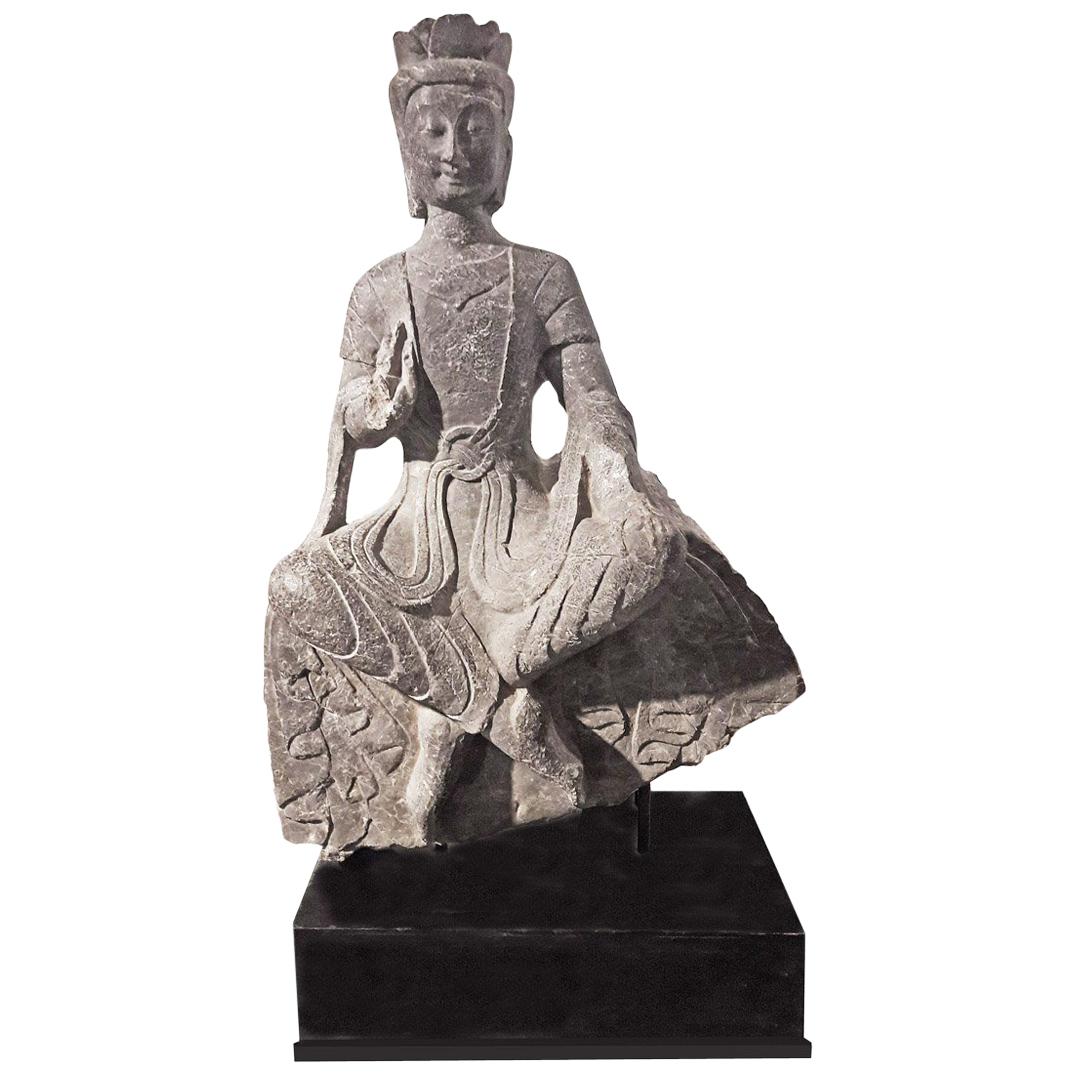 18th Century Bodhisattva Sculpture in Black Limestone, Henan, China