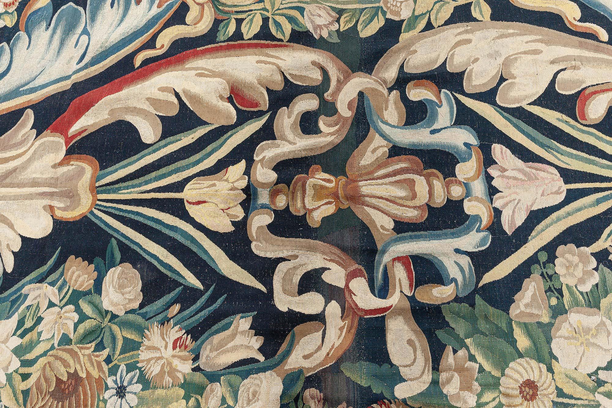 Hand-Knotted 18th Century Bold Floral Gobelins Tapestry For Sale