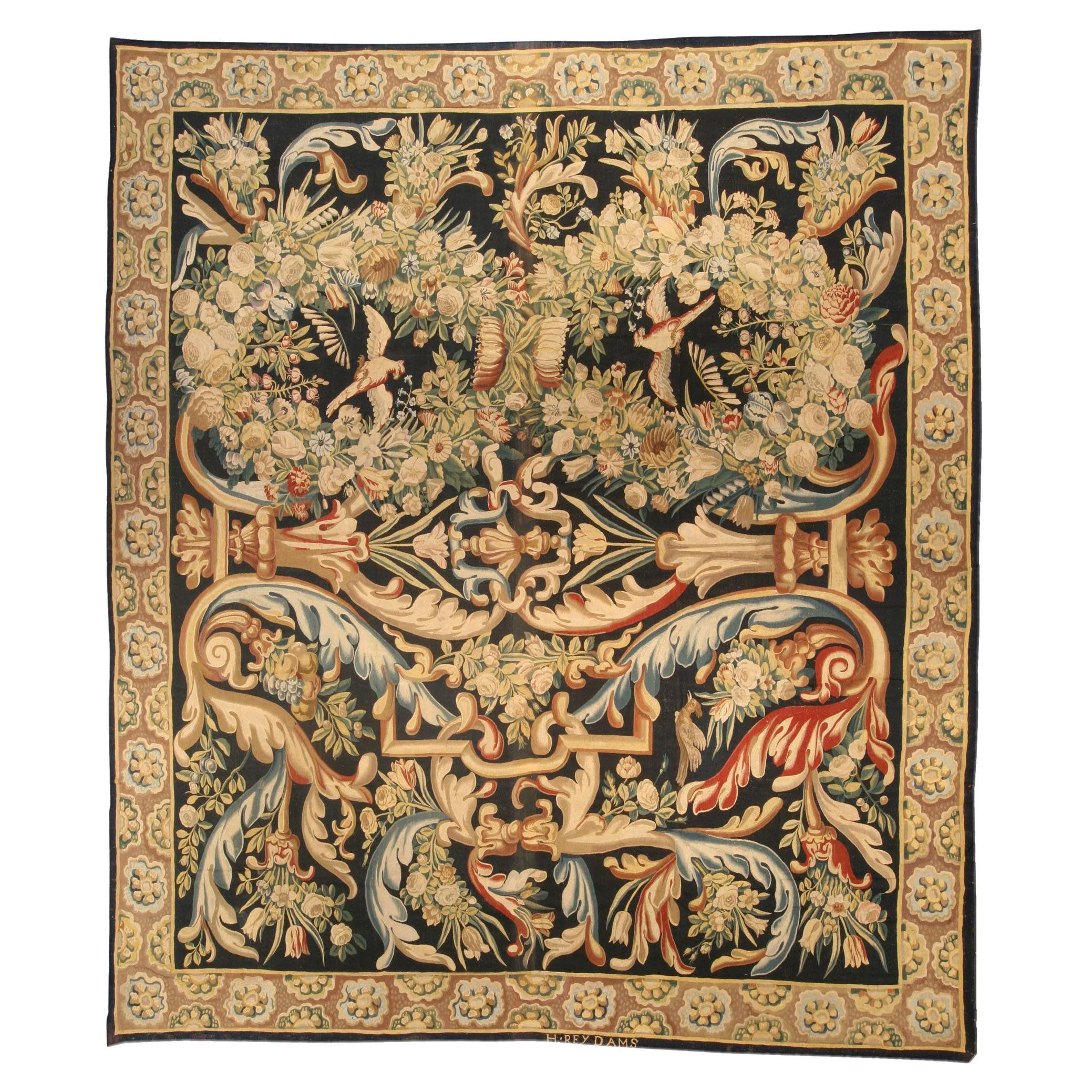18th Century Bold Floral Gobelins Tapestry For Sale