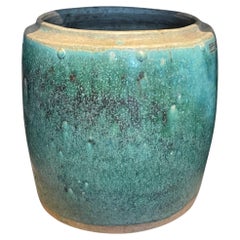 18th Century Borneo Ginger Pot, Blue and Green Glaze, Rivet Detail