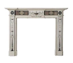 18th Century Bossi Hand-Carved Statuary Marble Fireplace with Scagliola Inlay