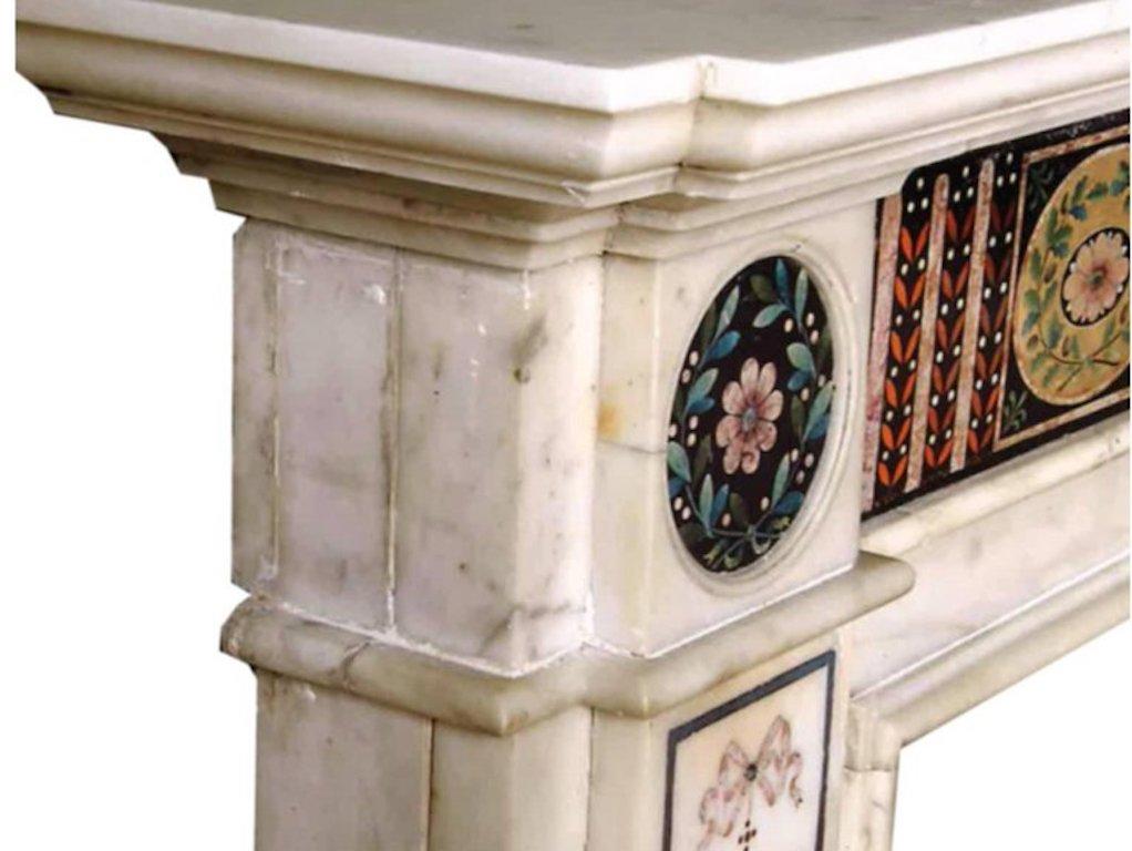 18th Century Bossi Hand-Carved Statuary Marble Fireplace with Scagliola Inlay For Sale 3