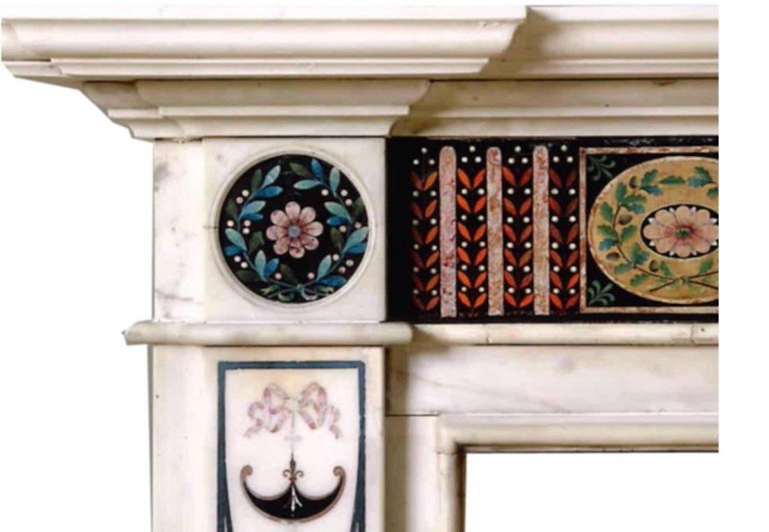 English 18th Century Bossi Hand-Carved Statuary Marble Fireplace with Scagliola Inlay For Sale
