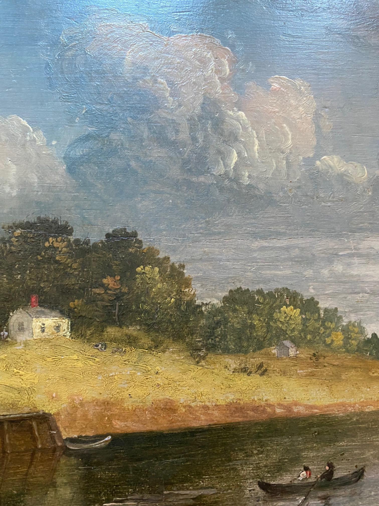 Colonial américain Peinture de paysage du début du 19e siècle sur la rivière Charles de Boston par J. Wolcott, 18_9 en vente