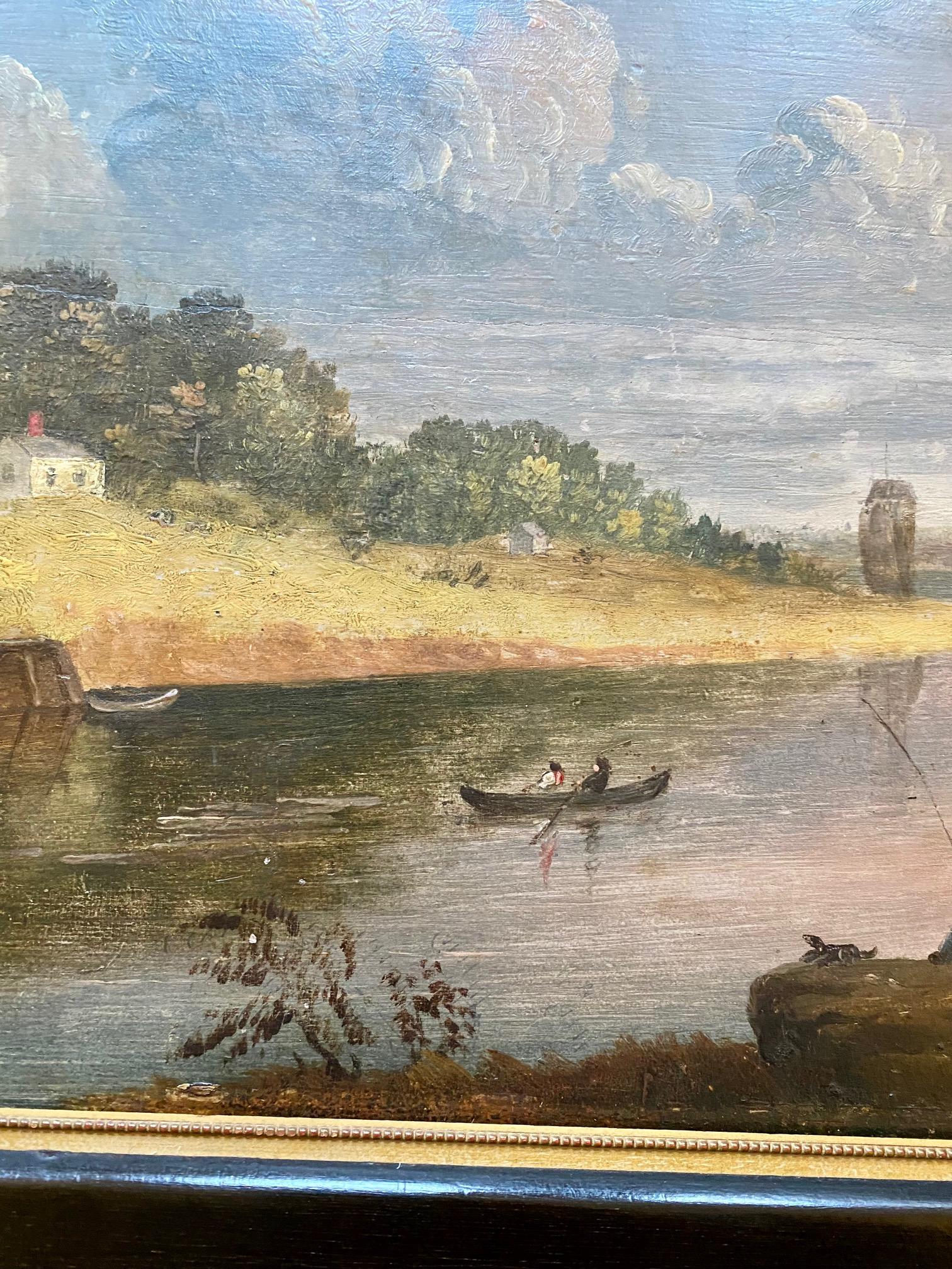 Américain Peinture de paysage du début du 19e siècle sur la rivière Charles de Boston par J. Wolcott, 18_9 en vente
