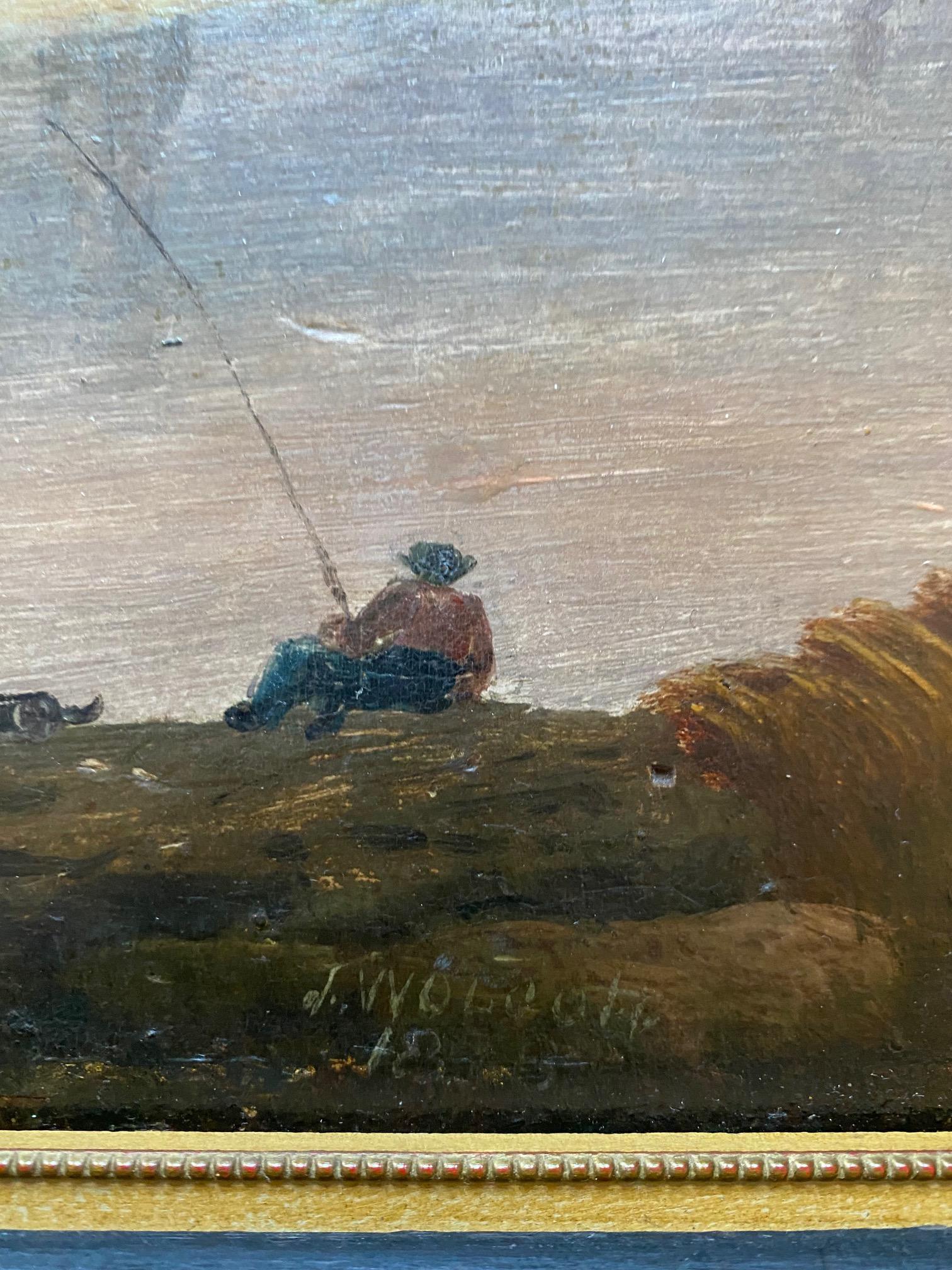 Peint à la main Peinture de paysage du début du 19e siècle sur la rivière Charles de Boston par J. Wolcott, 18_9 en vente